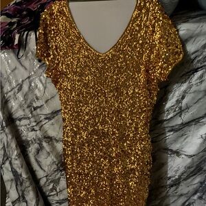 Maner Gold Sequin Midi Dress